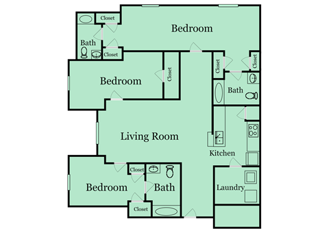 3 bed 3 bath floor plan at Independence Place, Hinesville, GA